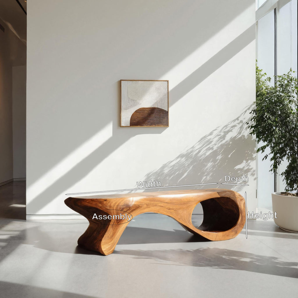 Sculptural Solid Wood Entryway Bench with Carved Curves - view 7