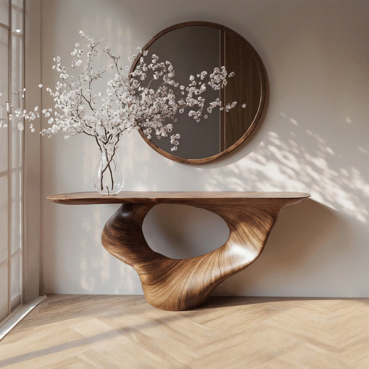 Narrow Handmade Solid Wood Console Table with Artistic Form