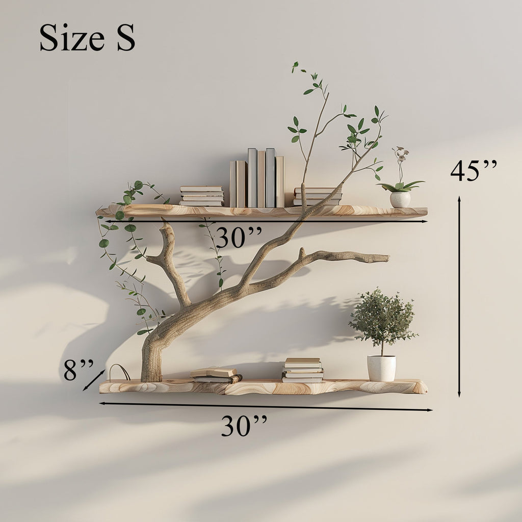 Tree Branch Driftwood Floating Corner Shelf with Live Edge Boards in Natural finish