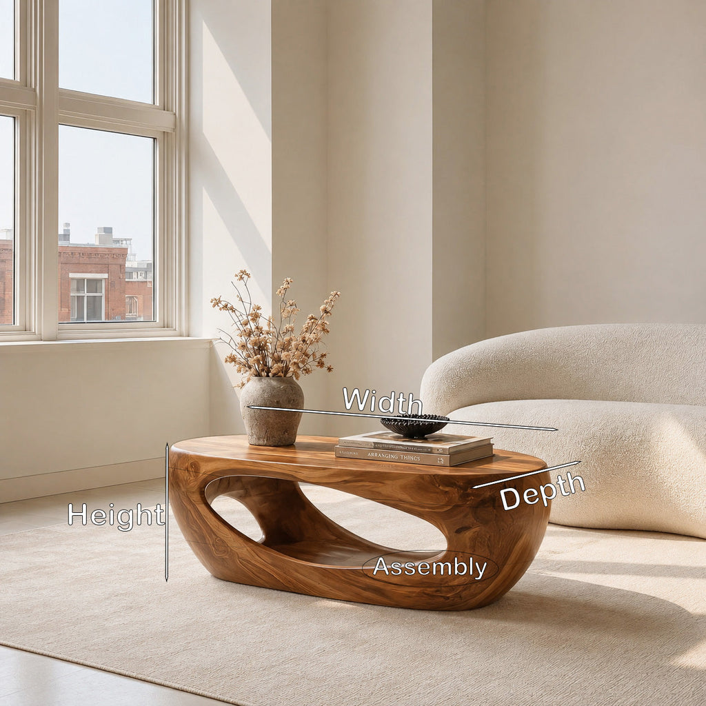Mid-Century Sculptural Solid Wood Coffee Table with Hollow Cutouts - view 2
