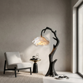 Flower Floor Lamp with Handcrafted Solid Wood Base in Black finish