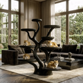Rustic Solid Wood Cat Tree with Curved Trunk and Tiered Platforms in Black finish