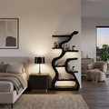 Organic Freestanding Solid Wood Bookshelf with Fluid Curves in Black finish