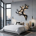 Sculptural Solid Wood Branch Wall Light with Warm Backlighting in Black finish