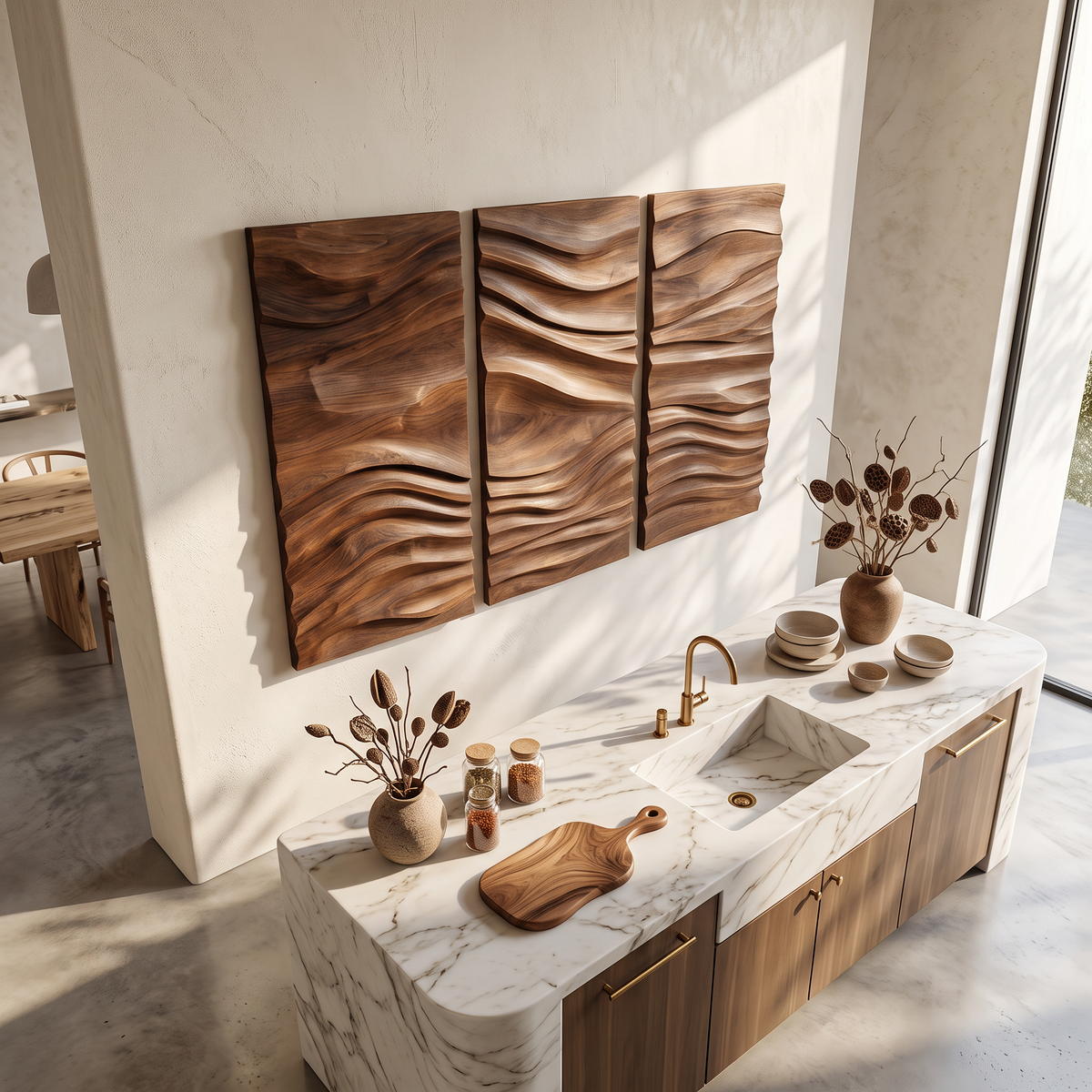 Hand-Carved Hardwood Wave Wall Sculpture for Entryway - view 3