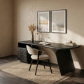 Solid Wood Desk with Drawers and Curved Sculptural Base in Black finish