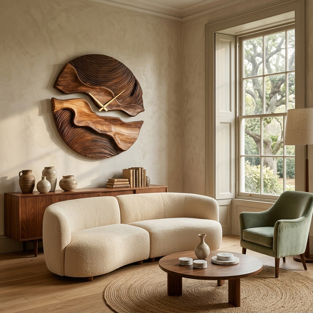 Carved Solid Wood Wall Clock with Organic Split Form - view 5