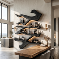 Farmhouse Monkeypod Wood Wall Wine Rack Display in Black finish