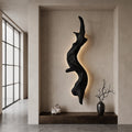 Rustic Organic Solid Wood Wall Lamp Sculpture with Ambient Glow in Black finish