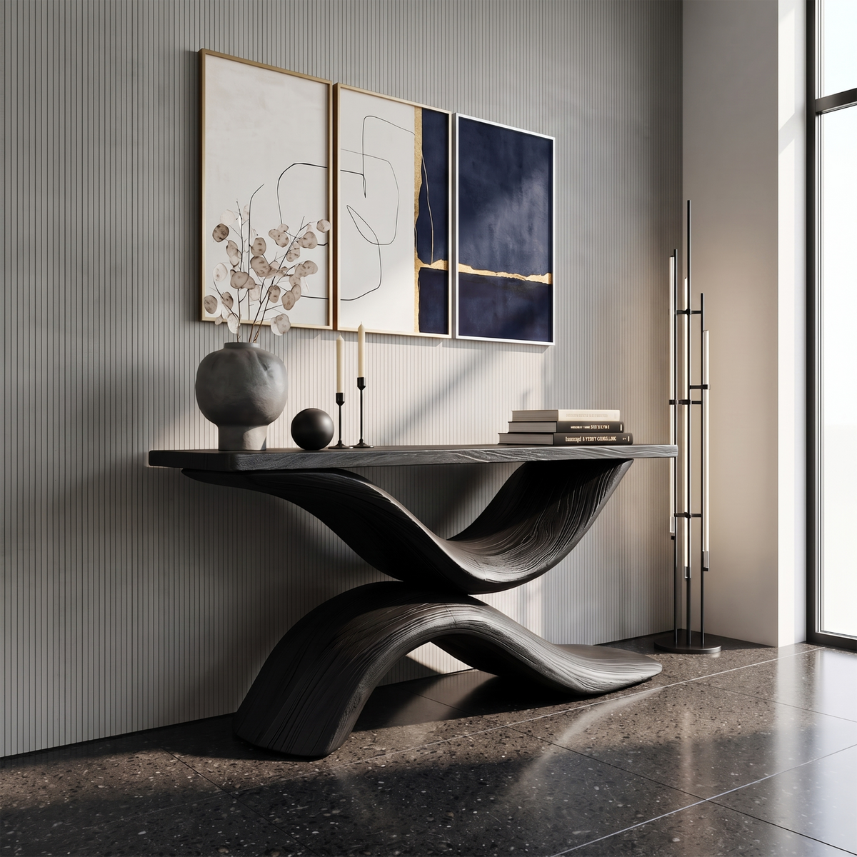 Live Edge Solid Wood Console Table for Entryway and Hallway in Black finish