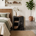 Farmhouse Live Edge Solid Wood Nightstand with Open Shelf in Black finish
