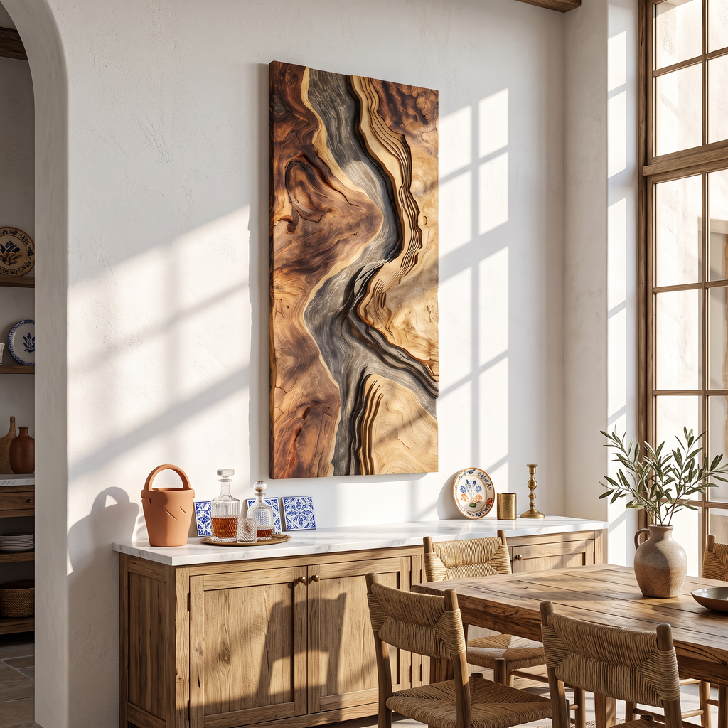 Hand-Carved Solid Hardwood Wave Wall Sculpture for Entryway - view 4