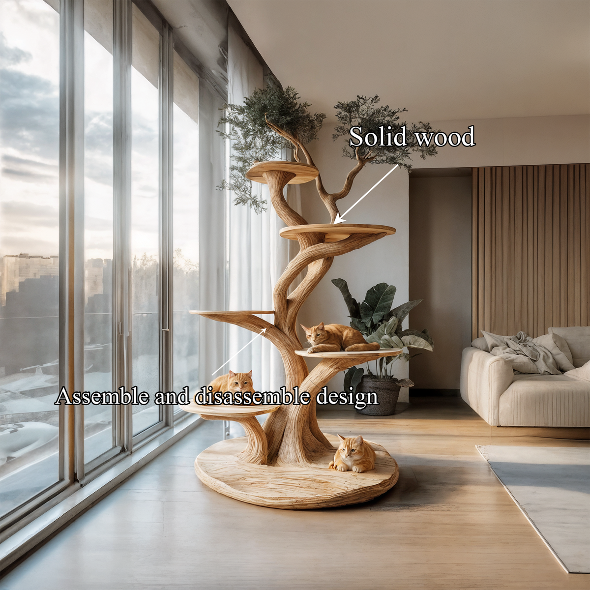 Large Handmade Wooden Cat Climbing Tree in Modern Style - view 5