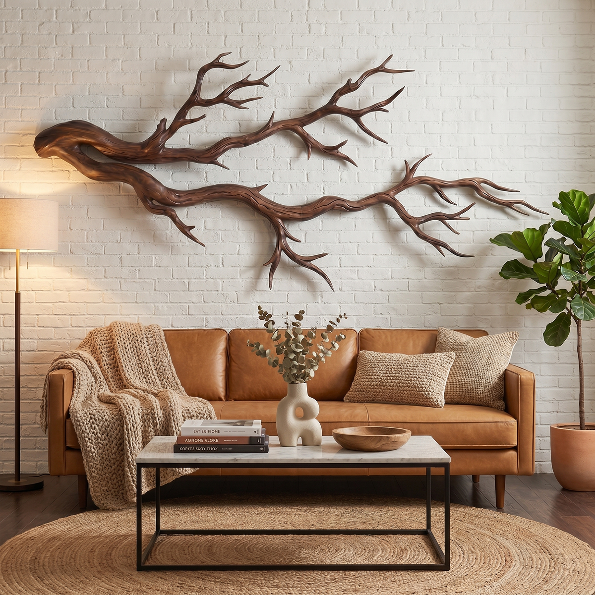 Twisted Tree Root Solid Wood Wall Sculpture, Organic Modern in Walnut finish