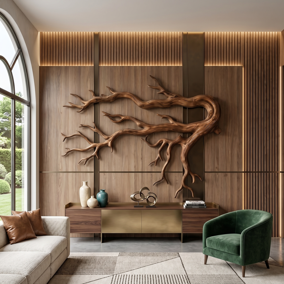 Driftwood Root Sculptural Wall Art in Solid Natural Wood in Walnut finish
