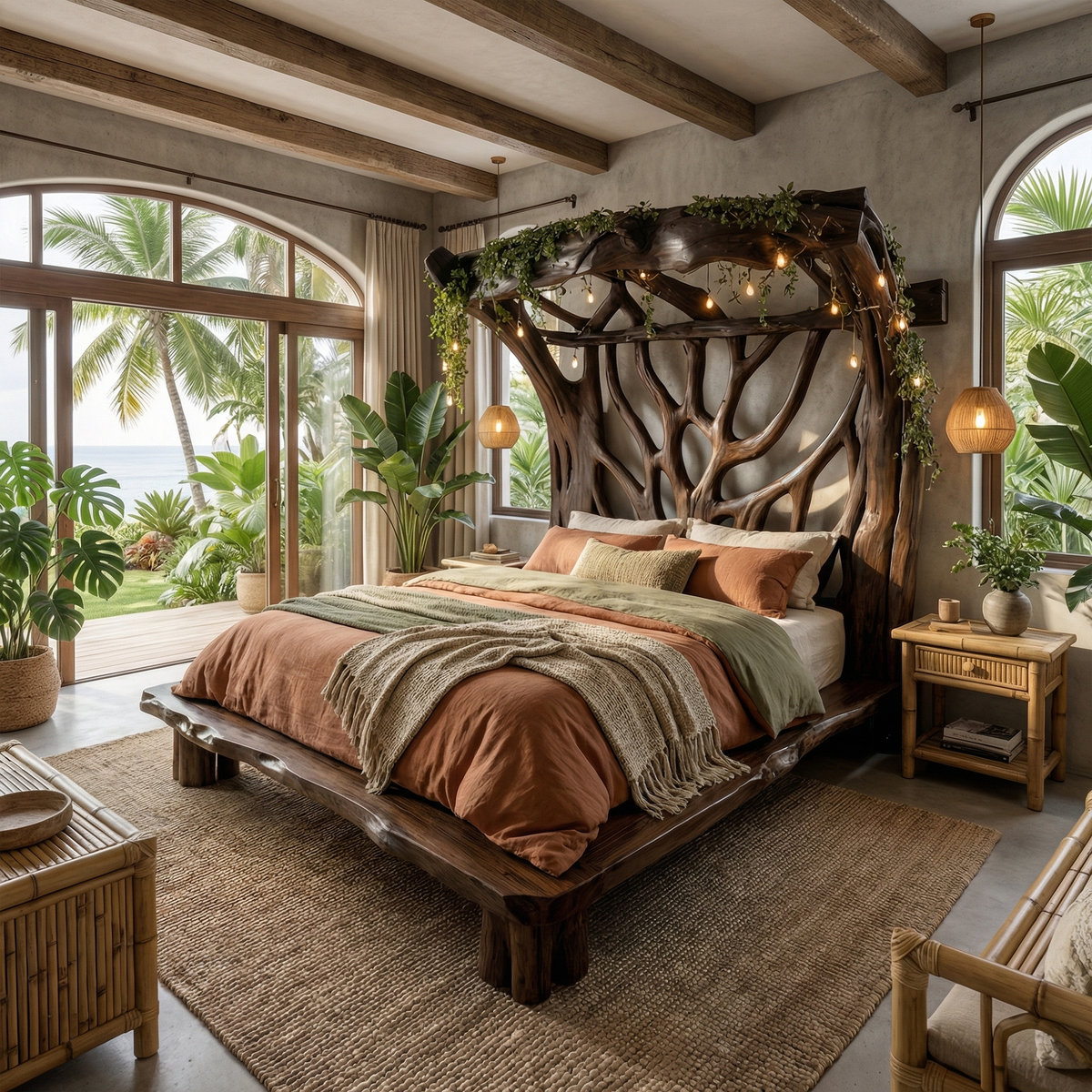 Rustic Solid Wood Tree Bed Frame with Organic Curves - view 3