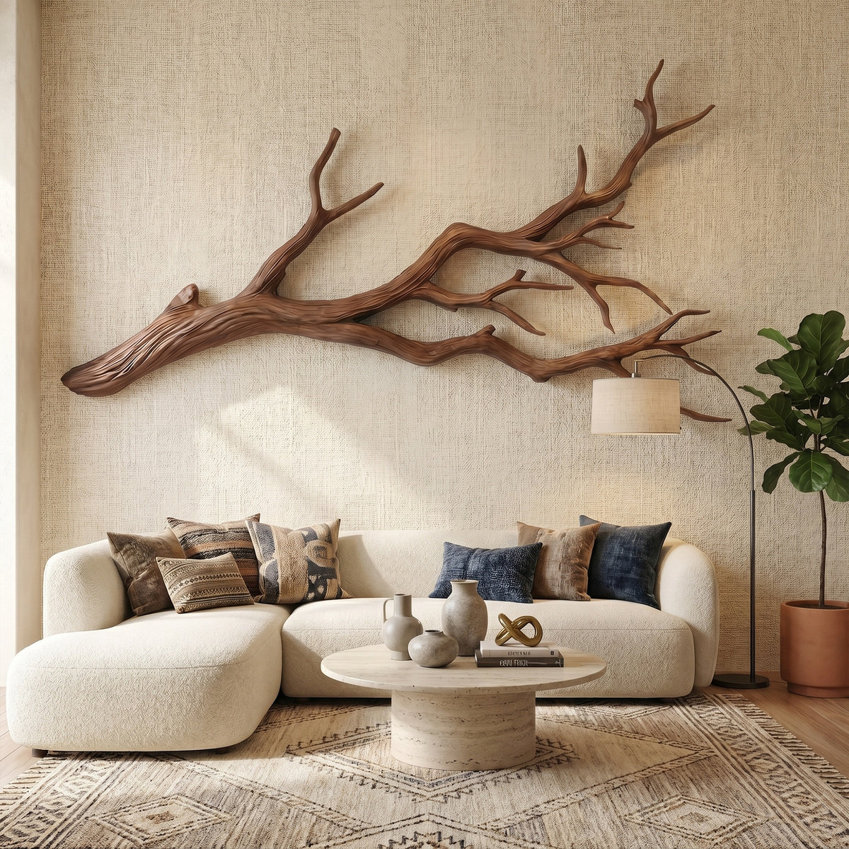 Natural Tree Root Wall Sculpture with Flowing Organic Form in Walnut finish
