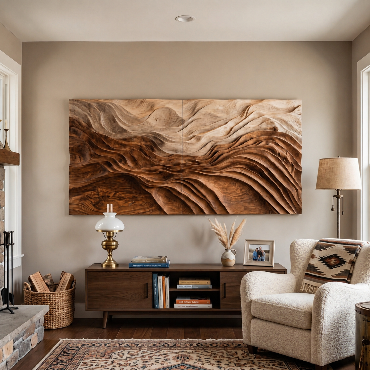 Large Sculptural Solid Wood Wall Art with Flowing Wave Design - view 4