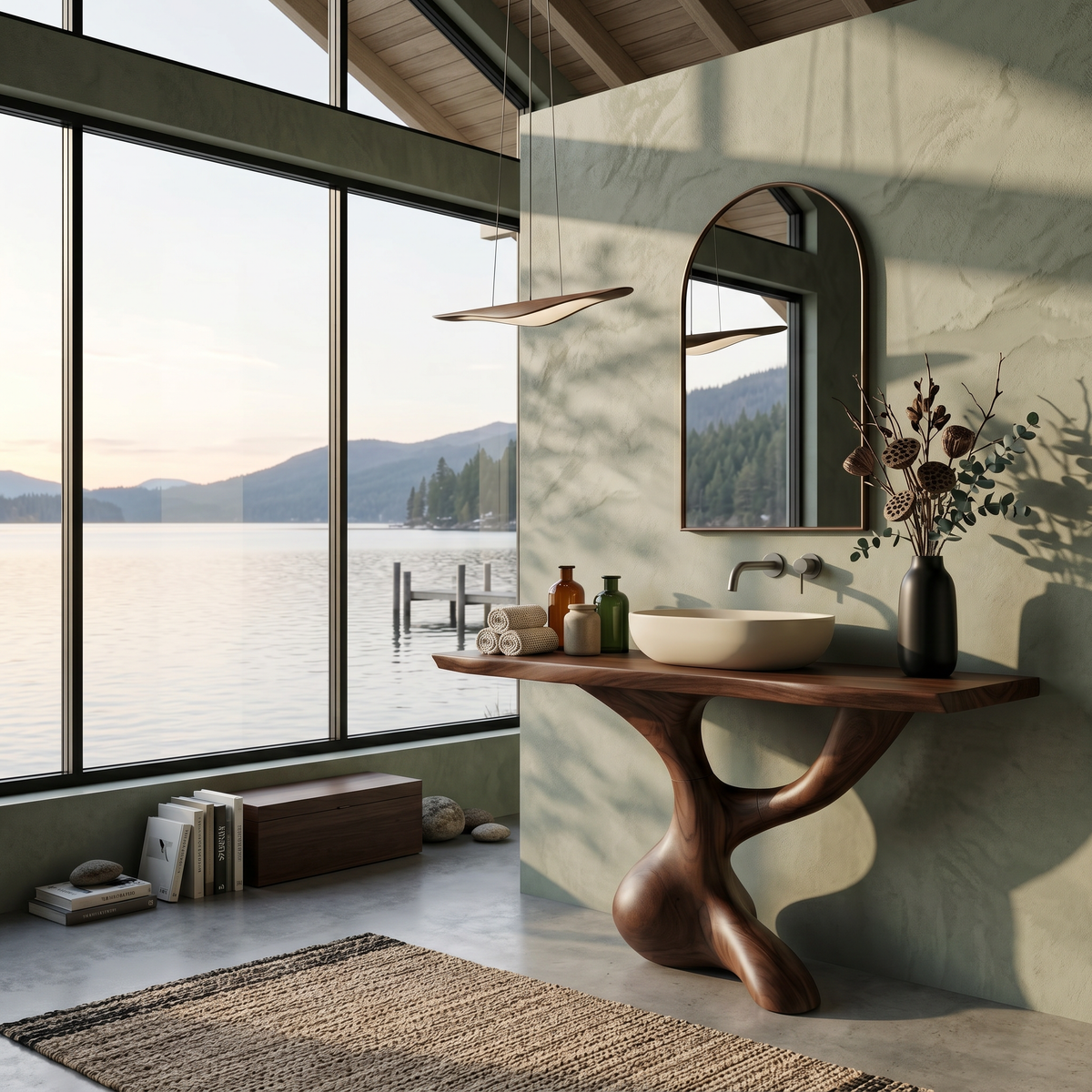 Handcrafted Solid Wood Bathroom Vanity with Minimalist Lines in Walnut finish