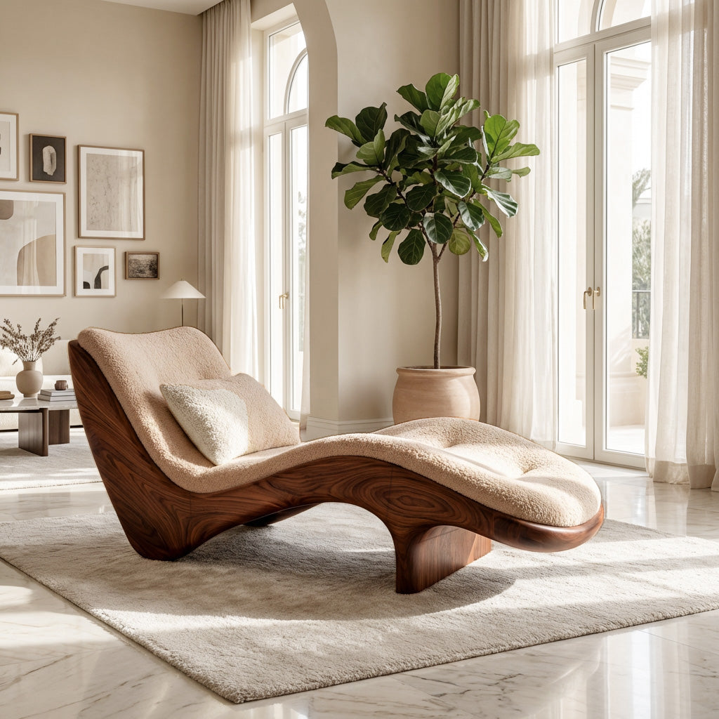 Solid Wood Wave Lounge Chair for Reading Nook in Walnut finish
