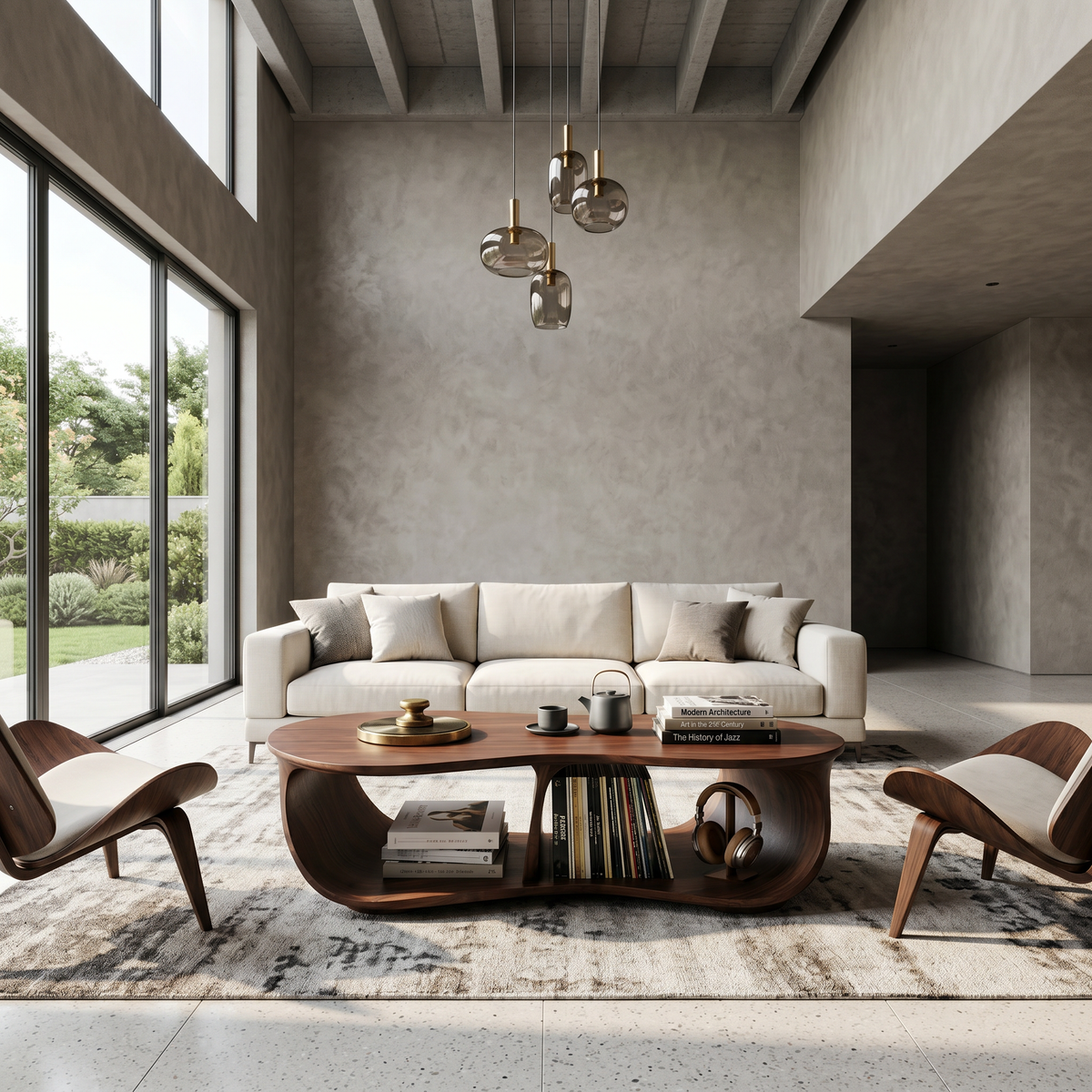 Low Profile Handcrafted Solid Wood Coffee Table, Classic Lines in Walnut finish