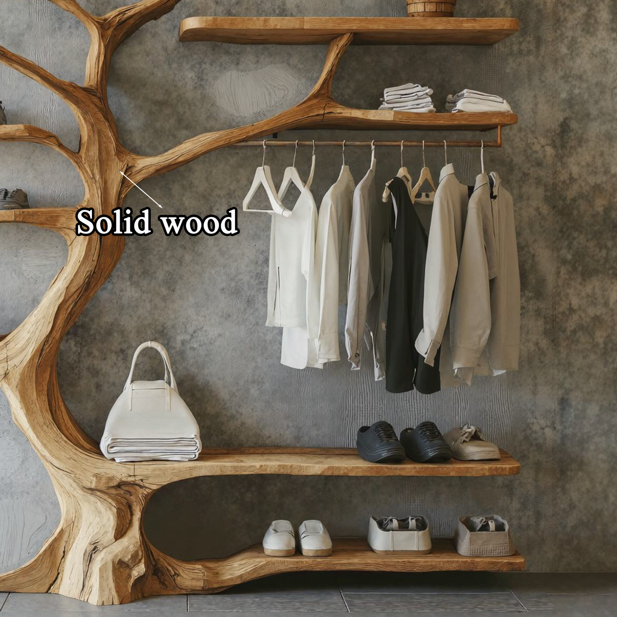 Rustic Tree Branch Coat Rack and Shoe Stand in Natural Wood - view 4