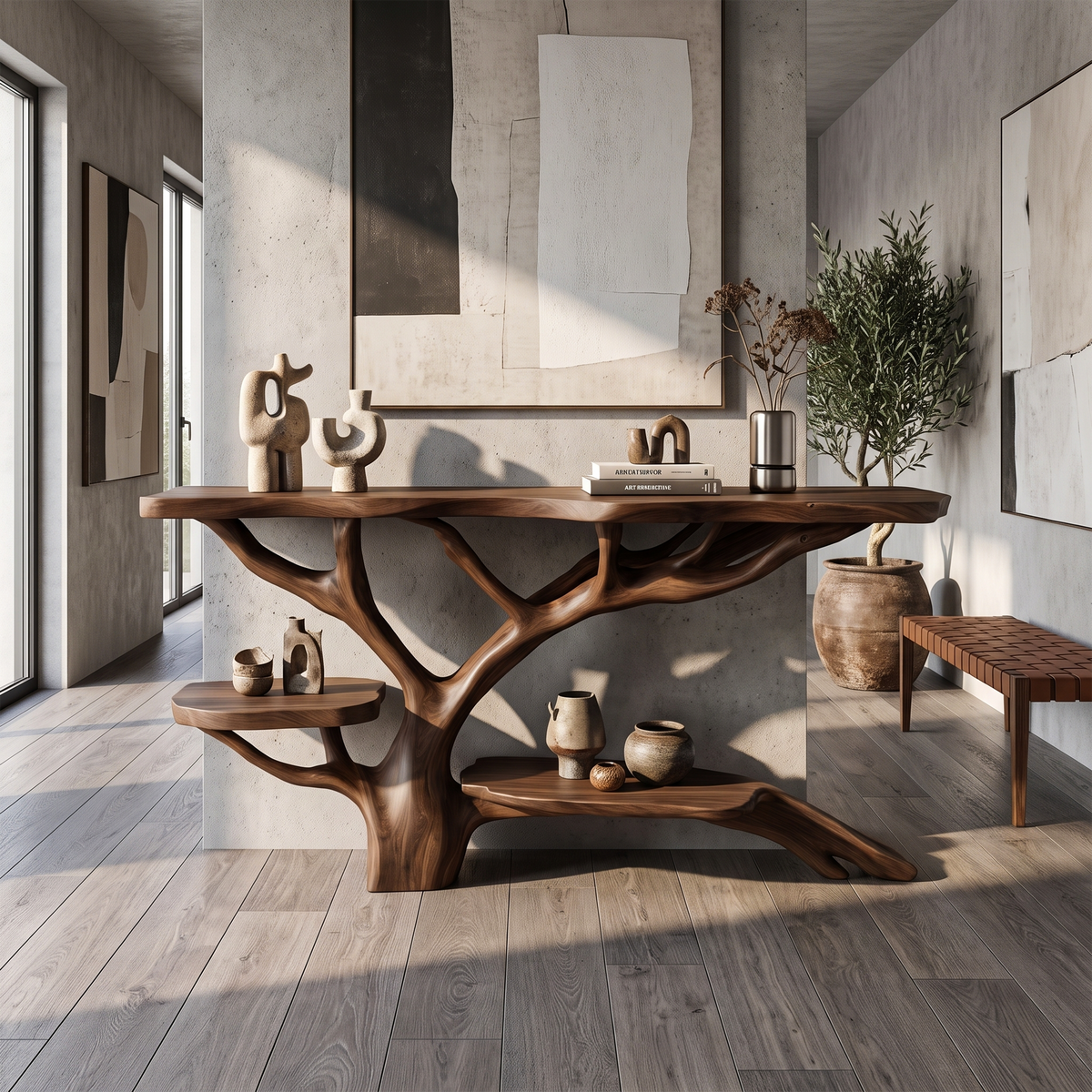 Farmhouse Solid Wood Console Table with Live Edge Detail in Walnut finish