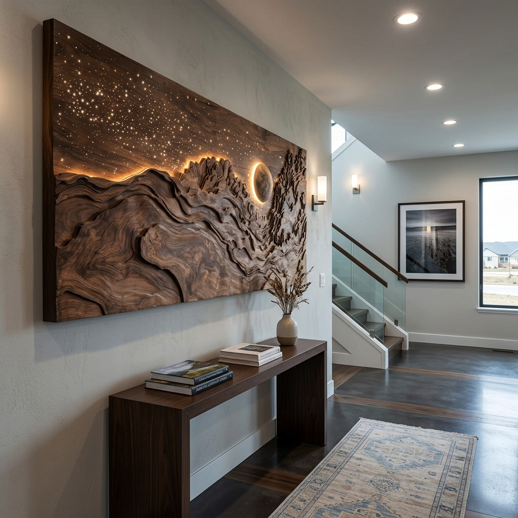 Hand-Carved Solid Wood Eclipse Wall Art with LED Backlight - view 6