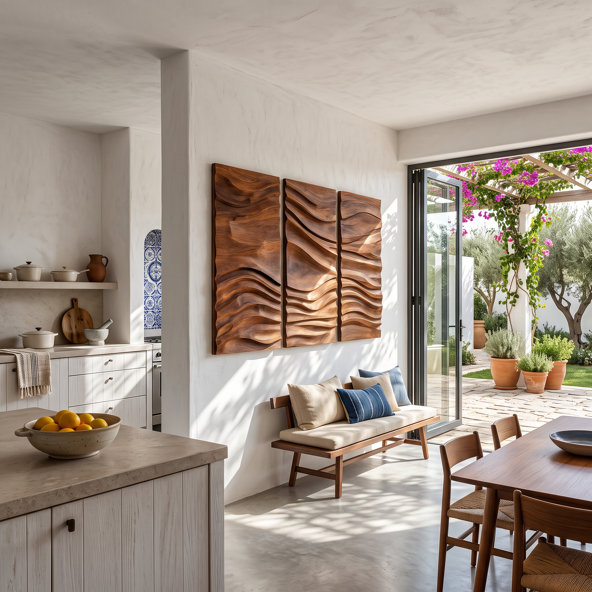 Hand-Carved Hardwood Wave Wall Sculpture for Entryway - view 4