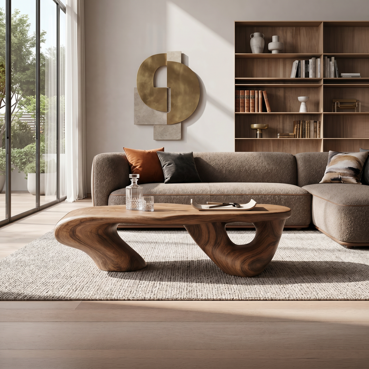 Handcrafted Solid Wood Low Coffee Table with Classic Lines in Brown finish
