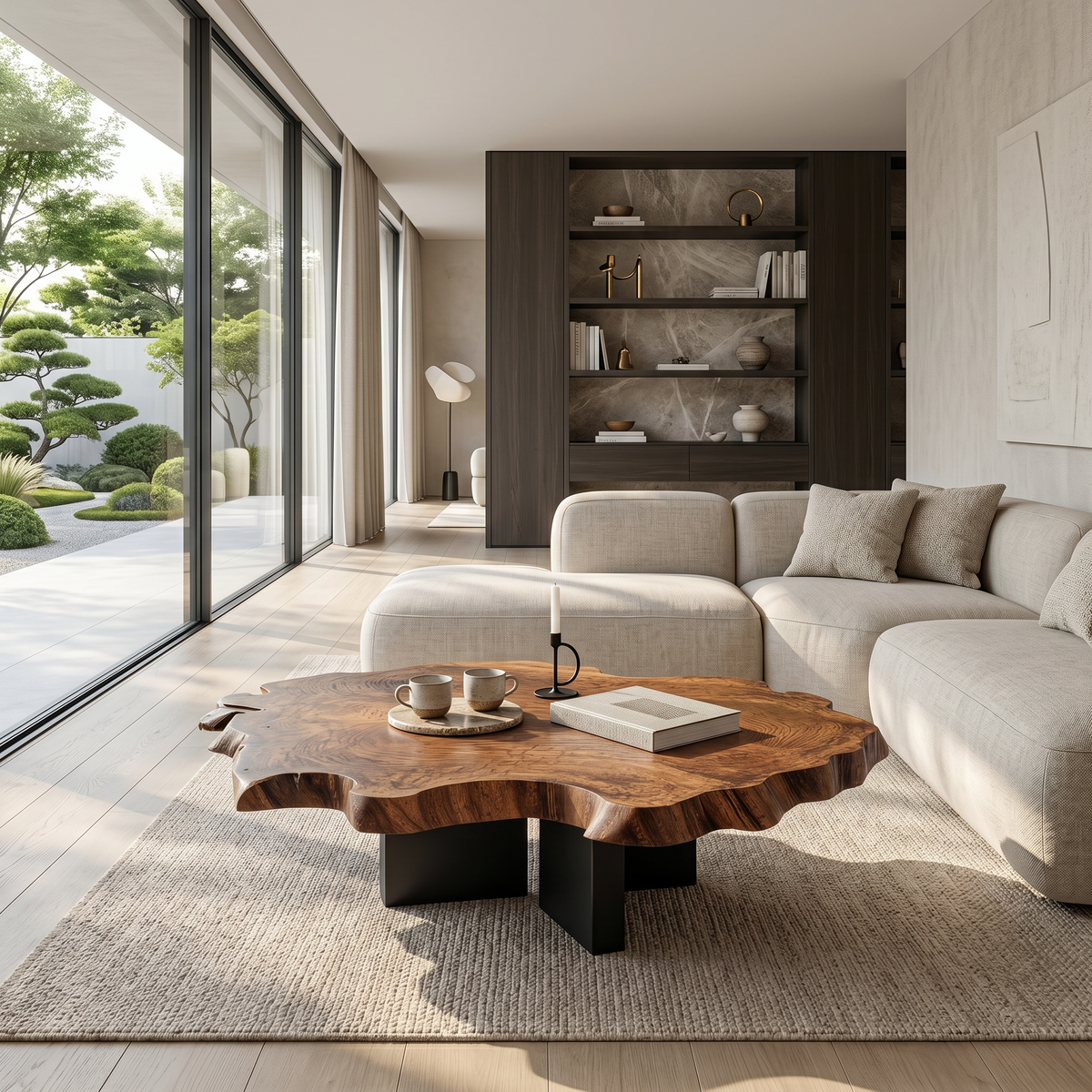 Farmhouse Solid Wood Low Coffee Table with Classic Lines in Brown finish