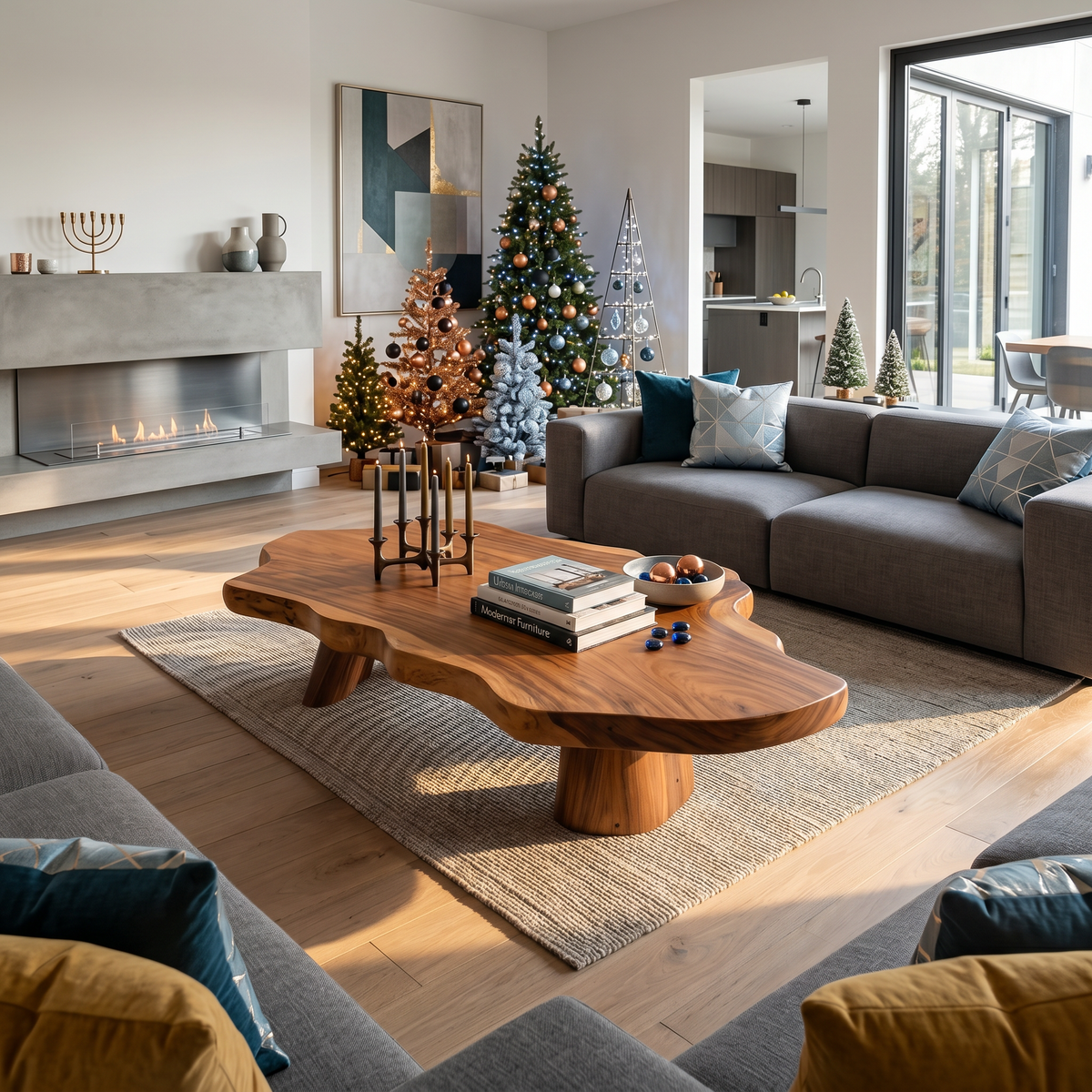 Live Edge Driftwood Coffee Table with Mid-Century Rustic Style in Brown finish