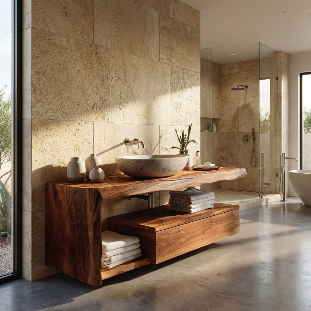 Modern Floating Solid Wood Bathroom Vanity with Drawer and Shelf - view 3