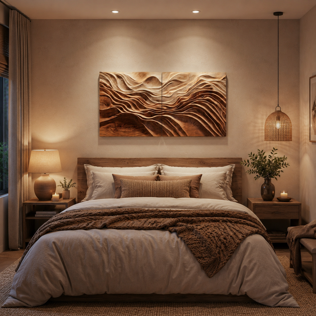 Large Sculptural Solid Wood Wall Art with Flowing Wave Design - view 3