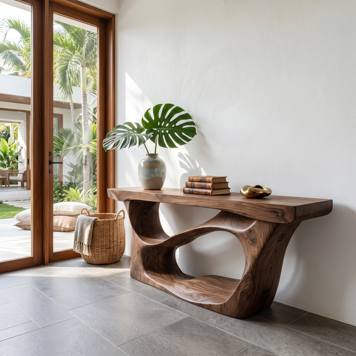 Farmhouse Solid Wood Entryway Console Table with Rustic Finish in Brown finish