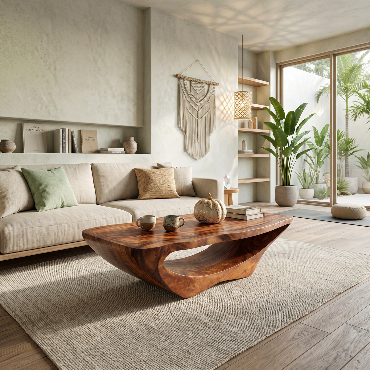 Farmhouse Live Edge Solid Wood Coffee Table with Clean Lines in Brown finish