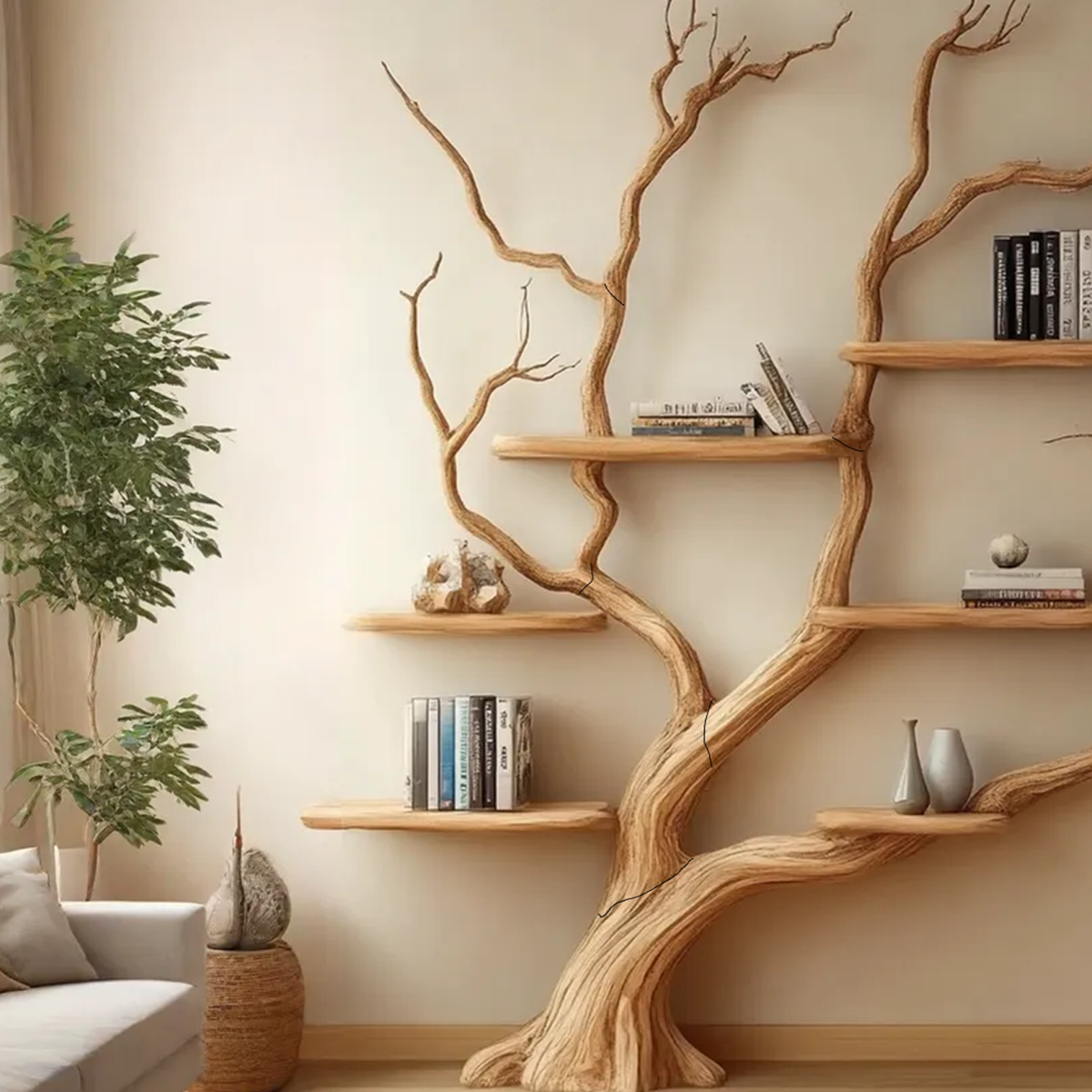 Rustic Wall Mounted Branch Tree Bookshelf for Living Room - view 4