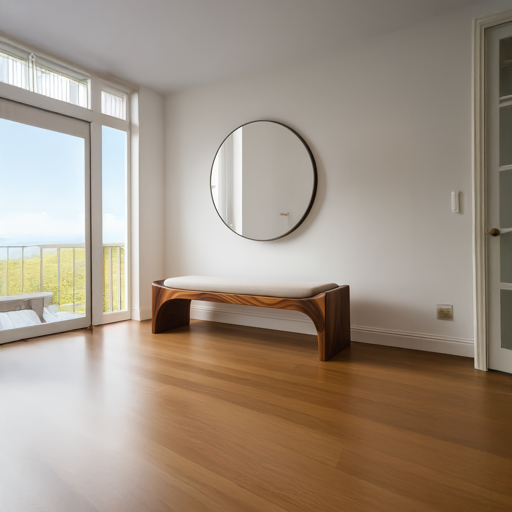 Mid-Century Modern Solid Wood Bench with Seat Cushion - view 2