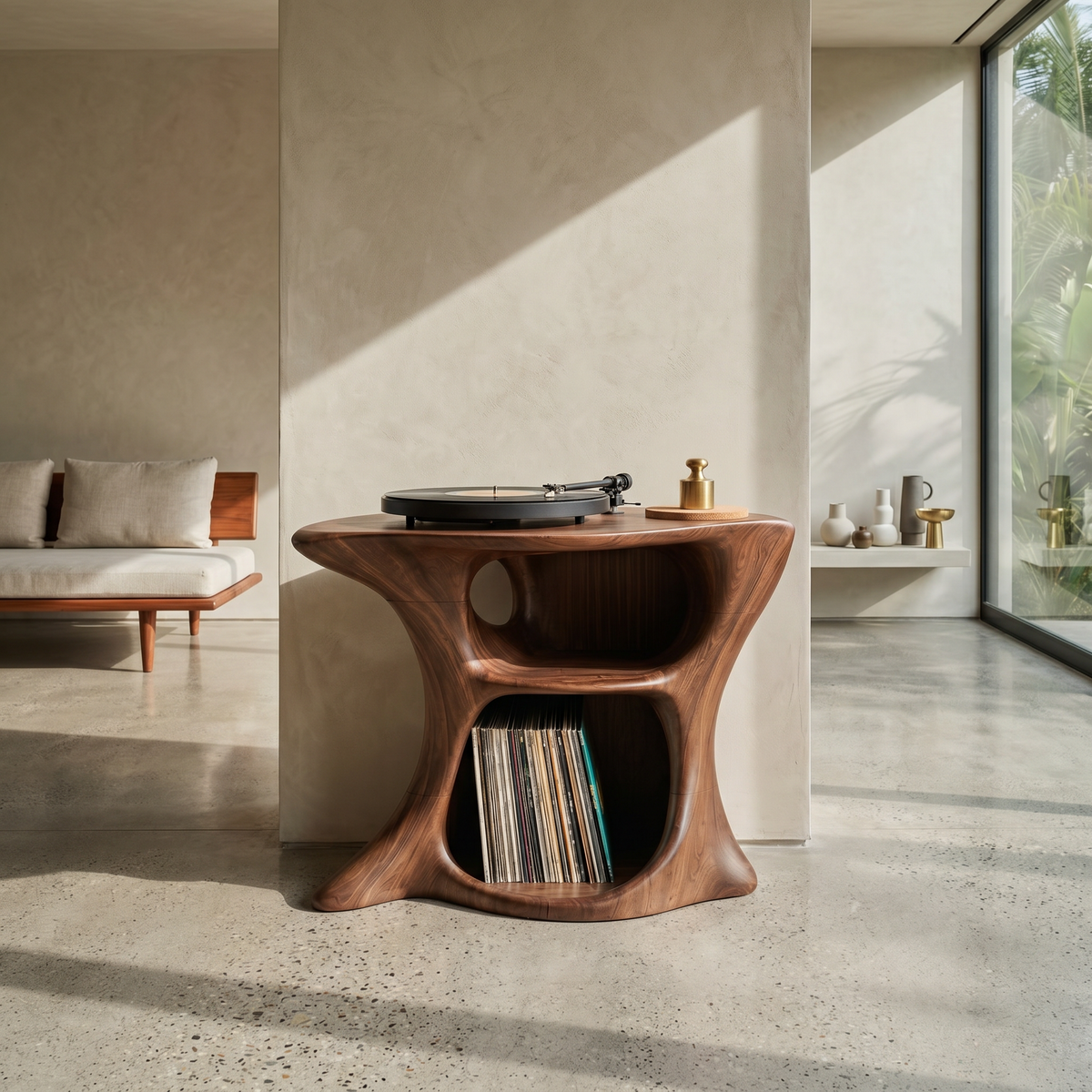Farmhouse Solid Wood Media Stand for Vinyl and Turntable in Brown finish