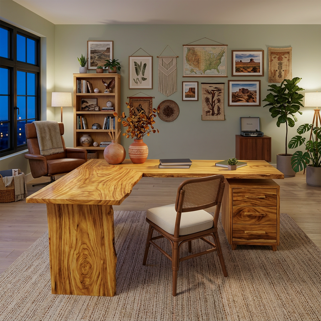 L Shaped Solid Wood Corner Desk with Drawers in Oak finish