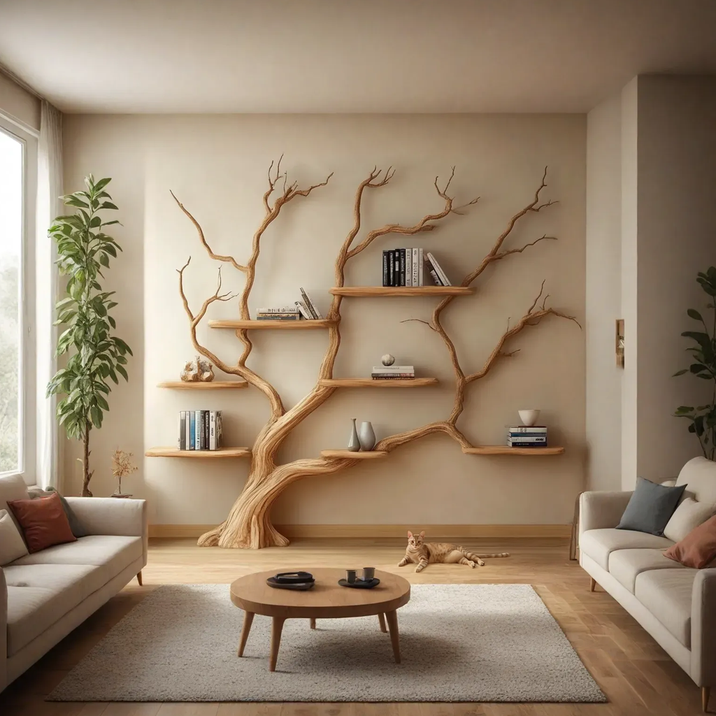 Rustic Wall Mounted Branch Tree Bookshelf for Living Room - view 2