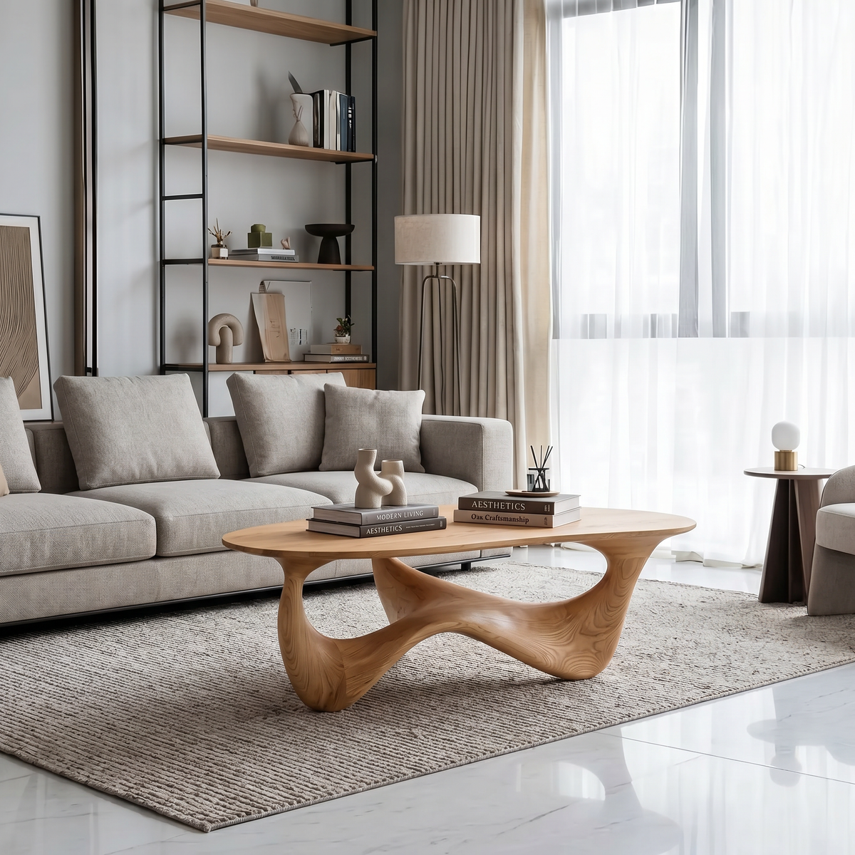Rustic Solid Wood Coffee Table with Spacious Tabletop in Oak finish