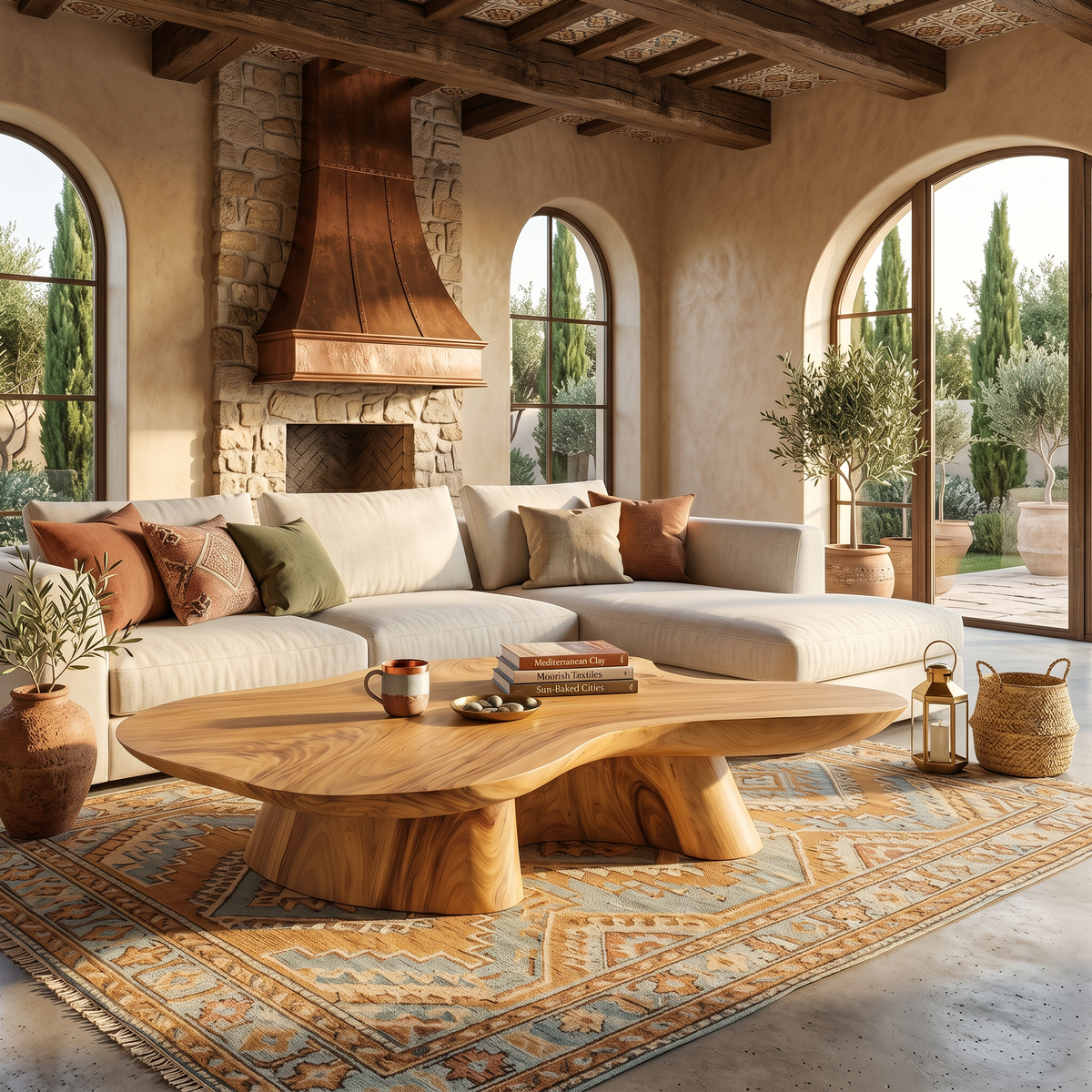 Farmhouse Solid Wood Coffee Table with Oiled Natural Finish in Oak finish