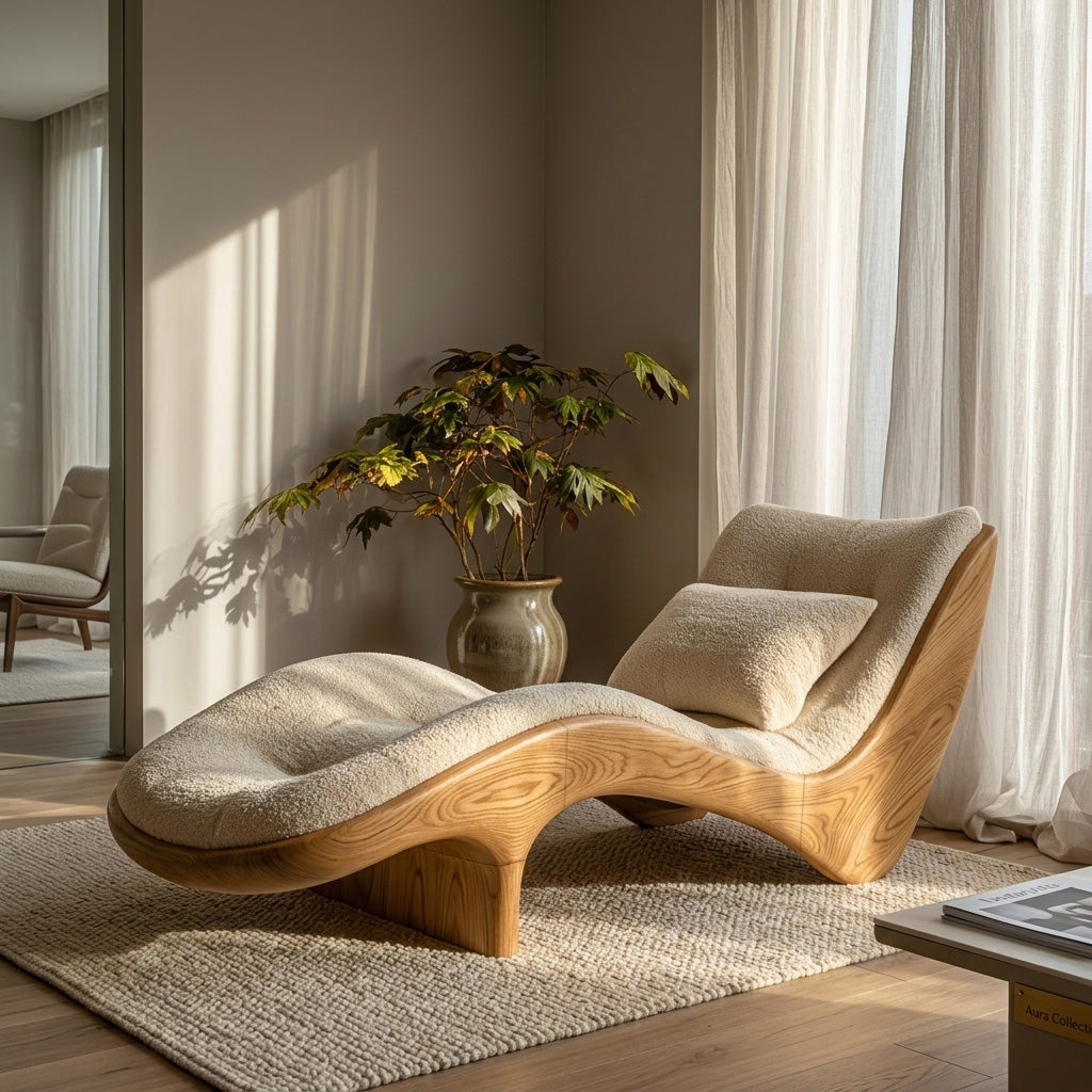 Solid Wood Wave Lounge Chair for Reading Nook in Oak finish