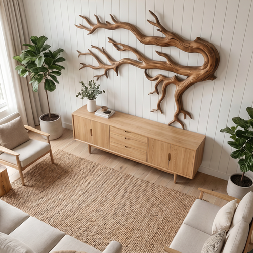Driftwood Root Sculptural Wall Art in Solid Natural Wood - view 2