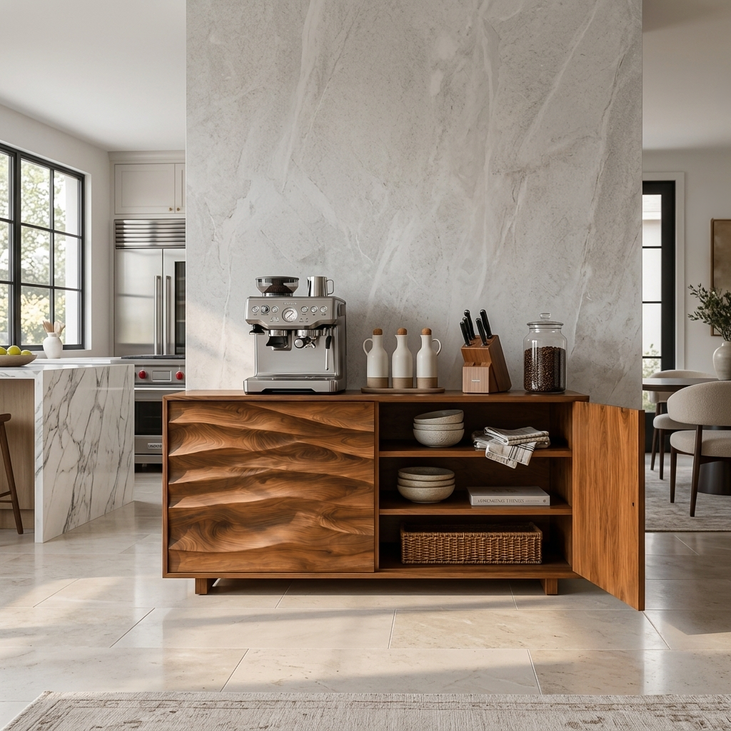Wave Carved Solid Wood Sideboard with Sculpted Front Panels - view 5