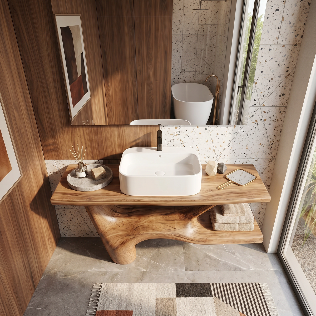 Handcrafted Solid Wood Bathroom Vanity in Natural Rustic Style - view 2