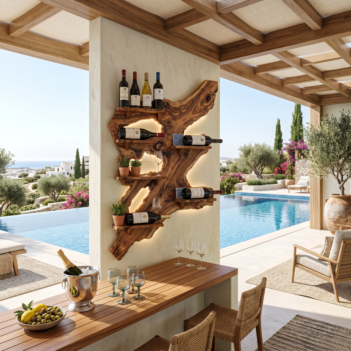 Rustic Monkey Pod Wood Wall Wine Rack for Home Bar - view 2