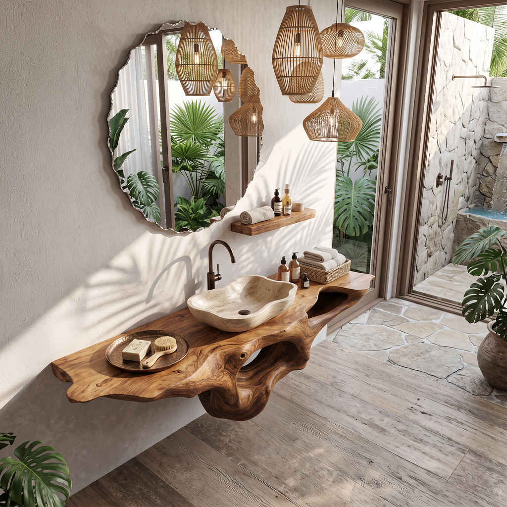 Farmhouse Solid Wood Bathroom Vanity Shelf with Waterproof Finish - view 2