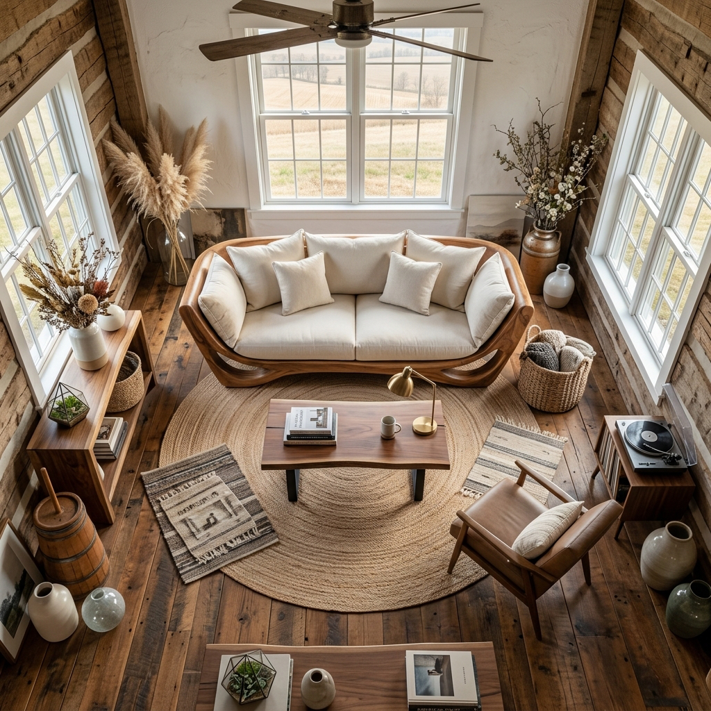 Modern Sculptural Solid Wood Frame Sofa with Cushions - view 3